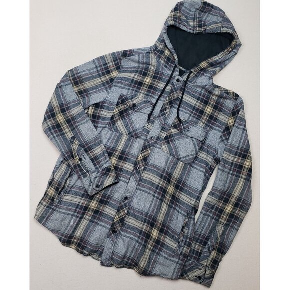 Empyre Other - Empyre Men's Lined Flannel Full Zip Sherpa Hoodie Shacket Blue/Gray Plaid Sz M